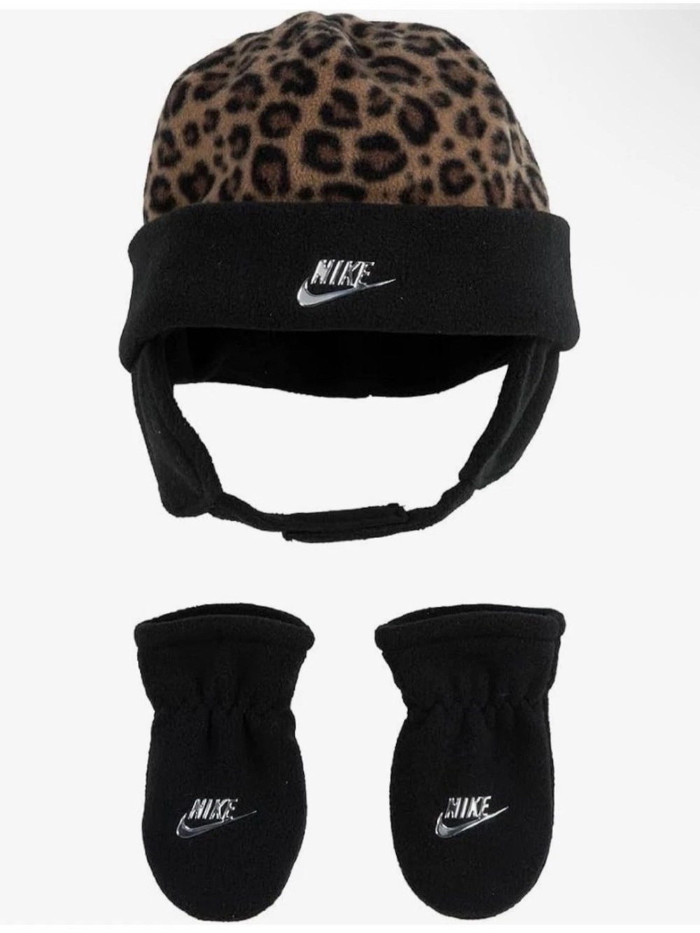 Nike Kids Leopard-Print Fleece Hat and Mittens - Black/Brown